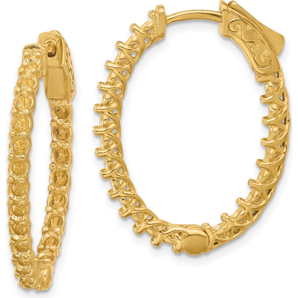 14K Yellow Gold Oval In and Out Hoop Earrings with Safety Clasp by Monteluci Fine Jewelry