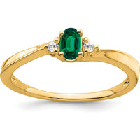 14K Yellow Gold Oval Lab-Created Emerald and Diamond Ring - 0.02 Carat Total Diamond Weight by 0