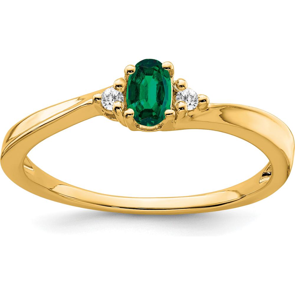 14K Yellow Gold Oval Lab-Created Emerald and Diamond Ring - 0.02 Carat Total Diamond Weight by 0