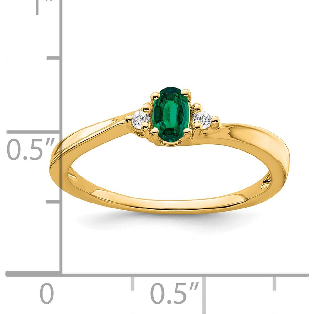 14K Yellow Gold Oval Lab-Created Emerald and Diamond Ring - 0.02 Carat Total Diamond Weight by 0