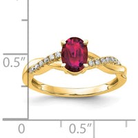 14K Yellow Gold Oval Lab-Created Ruby and Diamond Ring - 0.006 Carat Total Diamond Weight by 0