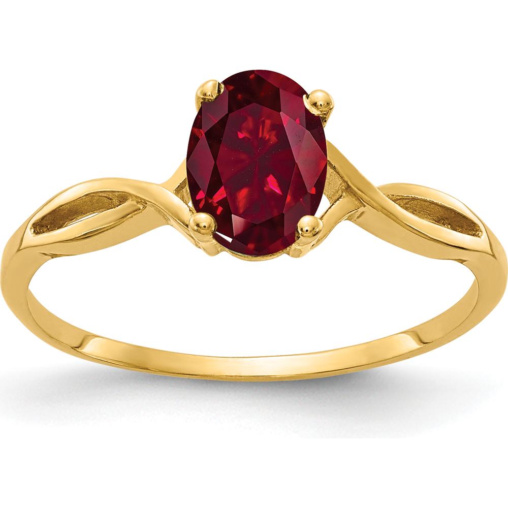 14K Yellow Gold Oval Lab Created Ruby Ring - 7x5mm by Monteluci Fine Jewelry