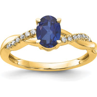 14K Yellow Gold Oval Lab-Created Sapphire and Diamond Ring - 0.084 Carat Total Diamond Weight by 0