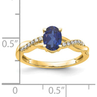 14K Yellow Gold Oval Lab-Created Sapphire and Diamond Ring - 0.084 Carat Total Diamond Weight by 0