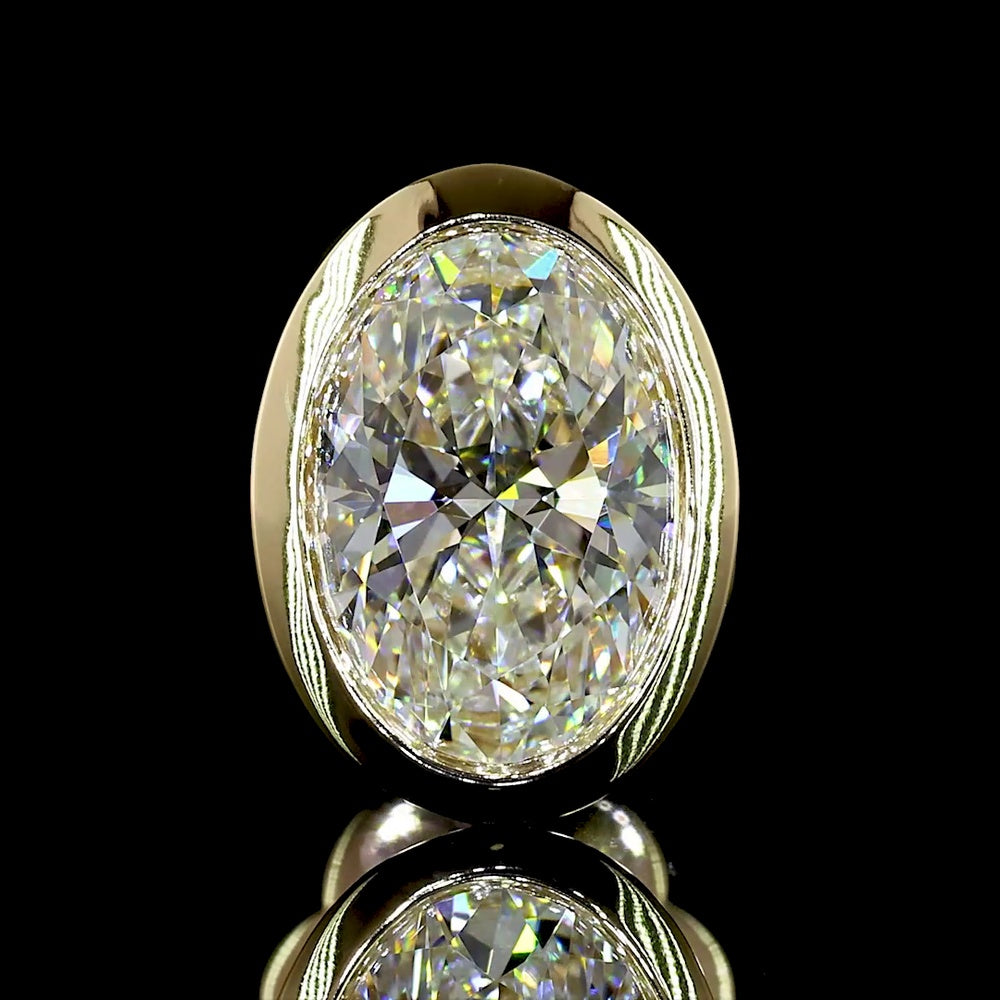14K Yellow Gold Oval Lab Diamond Bezel Set Stud Earrings - 2.10 Total Carat Weight, E-F Color VVS2 Clarity - Covaloro Fine Jewelry
