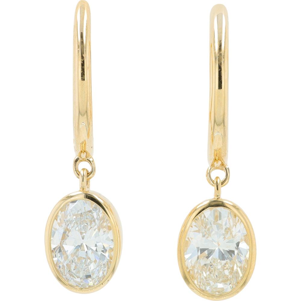 14K Yellow Gold Oval Lab Grown Diamond Drop Earrings - 1.50 Carat Total Diamond Weight