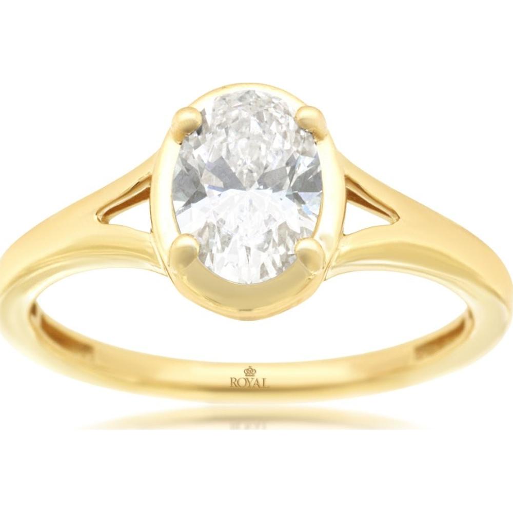 14K Yellow Gold Oval Lab Grown Diamond Engagement Ring with Prong Set 1 Carat Center Diamond - Royal Jewelry