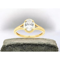14K Yellow Gold Oval Lab Grown Diamond Engagement Ring with Prong Set 1 Carat Center Diamond - Royal Jewelry