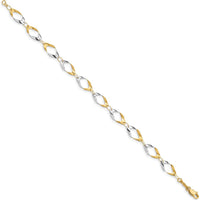 14K Yellow Gold Oval Link Bracelet with Polished Finish and Rhodium Accents - 7" by Oro Pregiato