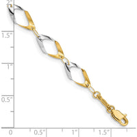 14K Yellow Gold Oval Link Bracelet with Polished Finish and Rhodium Accents - 7" by Oro Pregiato