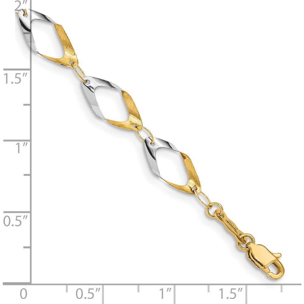 14K Yellow Gold Oval Link Bracelet with Polished Finish and Rhodium Accents - 7" by Oro Pregiato