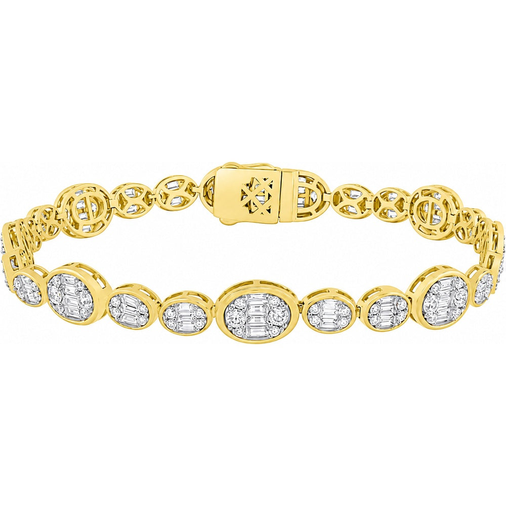 14K Yellow Gold Oval Link Bracelet with Prong Set Round and Baguette Diamonds - 3.36 Carat Total Diamond Weight by Auriventus