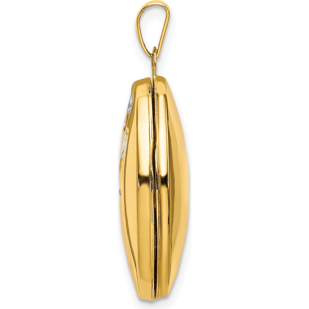 14K Yellow Gold Oval Locket with Diamond Stars and Rhodium Inlay - Holds 2 Photos - 0.005 Carat Diamond by Oro Pregiato