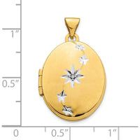 14K Yellow Gold Oval Locket with Diamond Stars and Rhodium Inlay - Holds 2 Photos - 0.005 Carat Diamond by Oro Pregiato