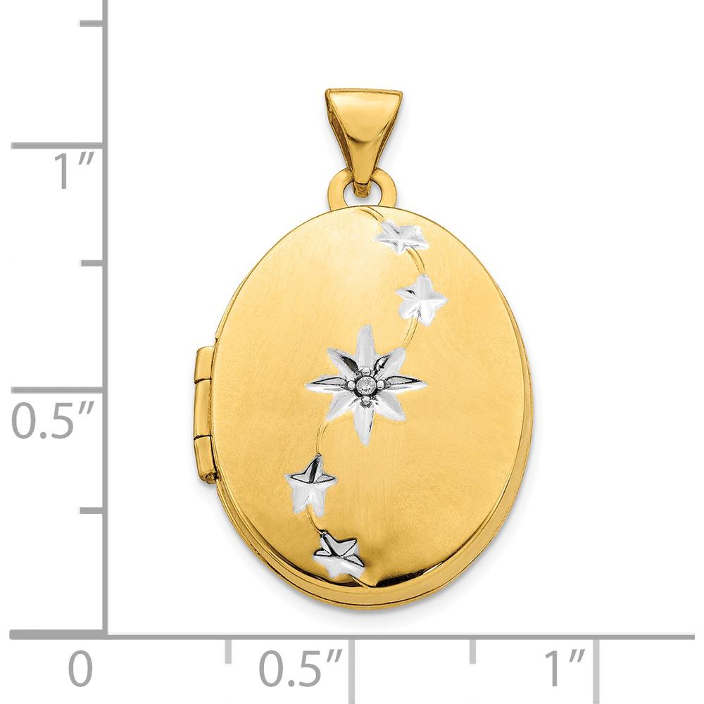 14K Yellow Gold Oval Locket with Diamond Stars and Rhodium Inlay - Holds 2 Photos - 0.005 Carat Diamond by Oro Pregiato