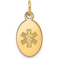 14K Yellow Gold Oval Medical Alert Pendant - Textured Design with Engravable Surface by Oro Pregiato