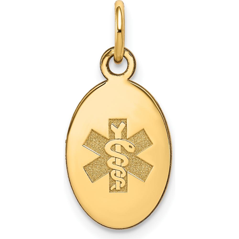 14K Yellow Gold Oval Medical Alert Pendant - Textured Design with Engravable Surface by Oro Pregiato