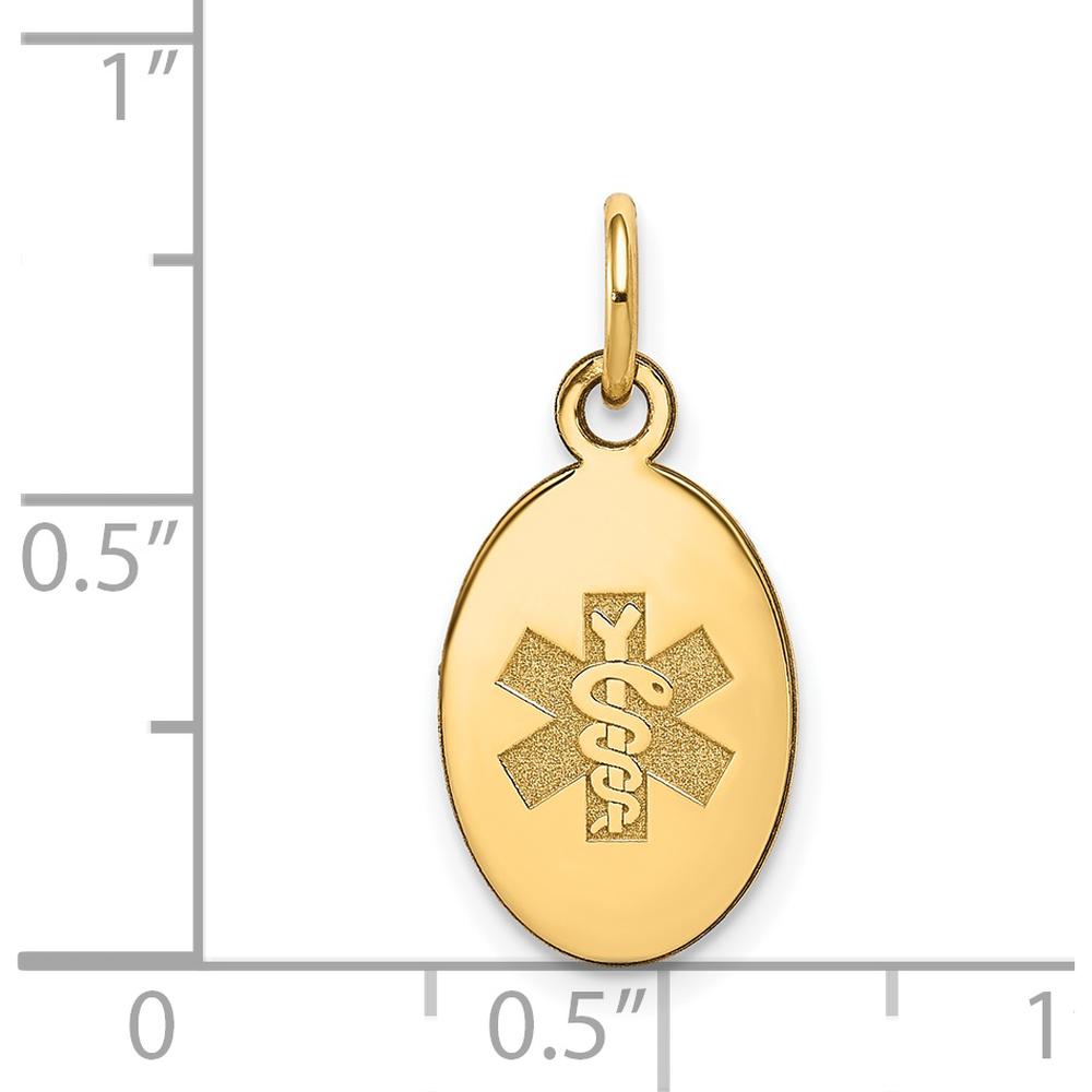 14K Yellow Gold Oval Medical Alert Pendant - Textured Design with Engravable Surface by Oro Pregiato