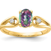 14K Yellow Gold Oval Mystic Fire Topaz and Round Diamond Split Shank Ring - 1.10 Carat Total Gem Weight by Monteluci Fine Jewelry
