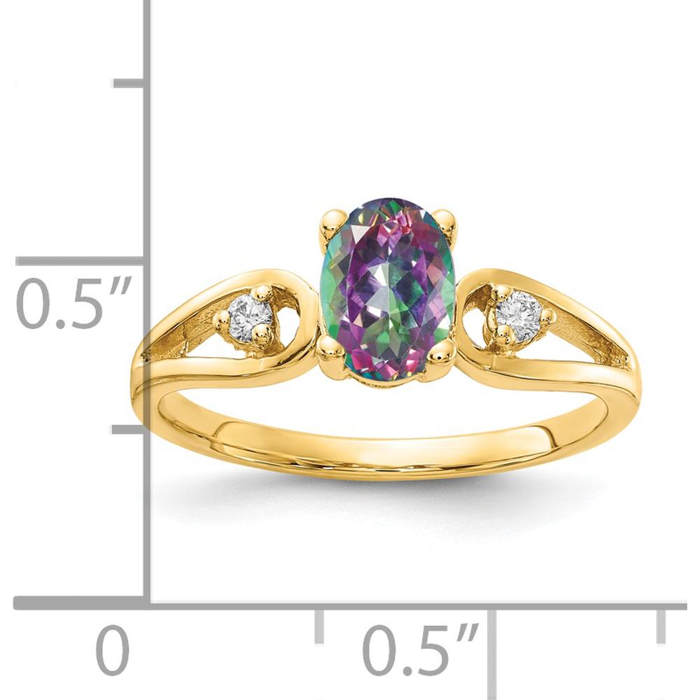 14K Yellow Gold Oval Mystic Fire Topaz and Round Diamond Split Shank Ring - 1.10 Carat Total Gem Weight by Monteluci Fine Jewelry