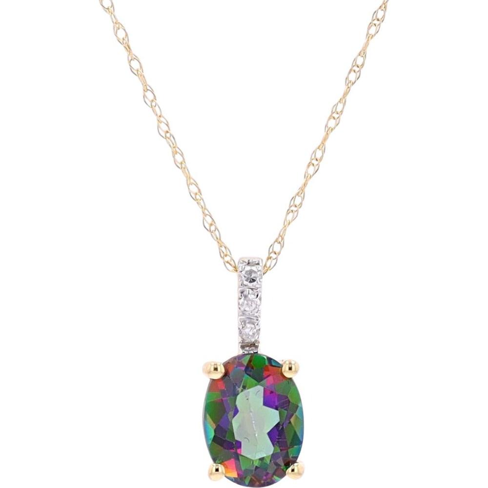 14K Yellow Gold Oval Mystic Gemstone Pendant with Diamond Accents - 0.02 Carats Total Diamond Weight