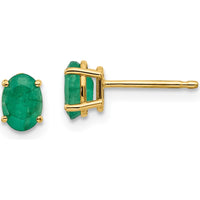 14K Yellow Gold Oval Natural Emerald Stud Earrings - 0.50 Carat Total Weight by Oro Pregiato