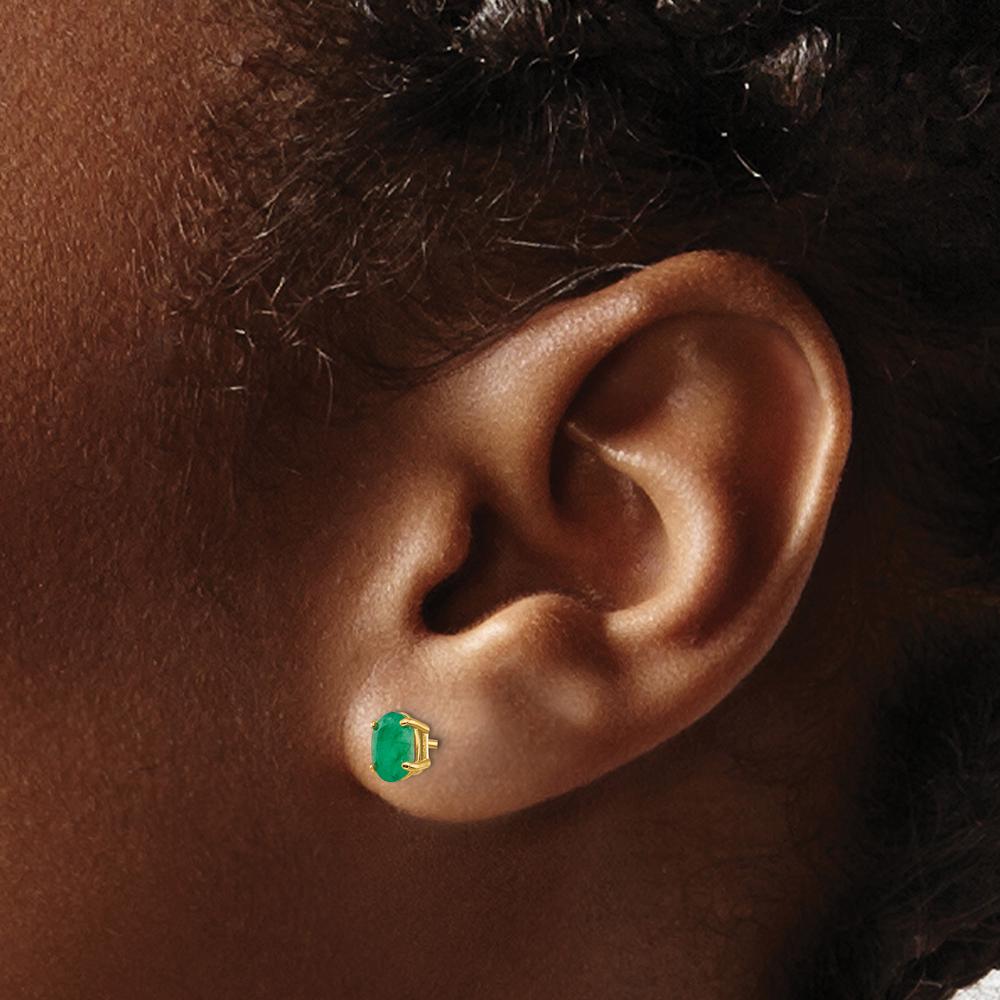 14K Yellow Gold Oval Natural Emerald Stud Earrings - 0.50 Carat Total Weight by Oro Pregiato