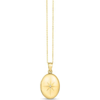 14K Yellow Gold Oval North Star Locket Necklace with .005 Carat Diamond on 18" Diamond-Cut Cable Chain by Orozza Fine Jewelry