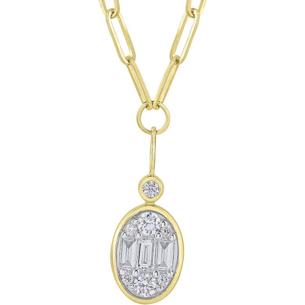 14K Yellow Gold Oval Pendant Necklace with Baguette and Round Diamonds - 0.52 Carat Total Diamond Weight by Auriventus