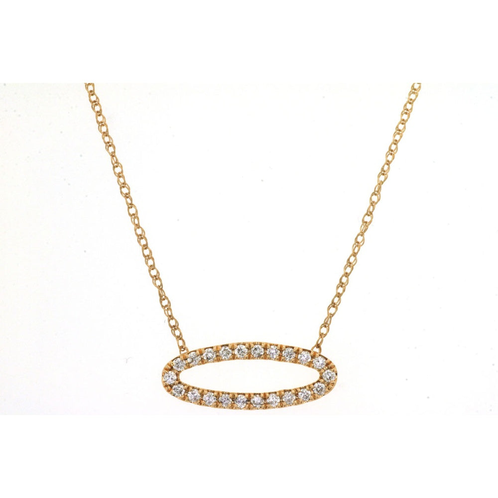 14K Yellow Gold Oval Pendant Necklace with Milgrain Set Round Diamonds - 0.15 Carat Total Diamond Weight - Royal Jewelry