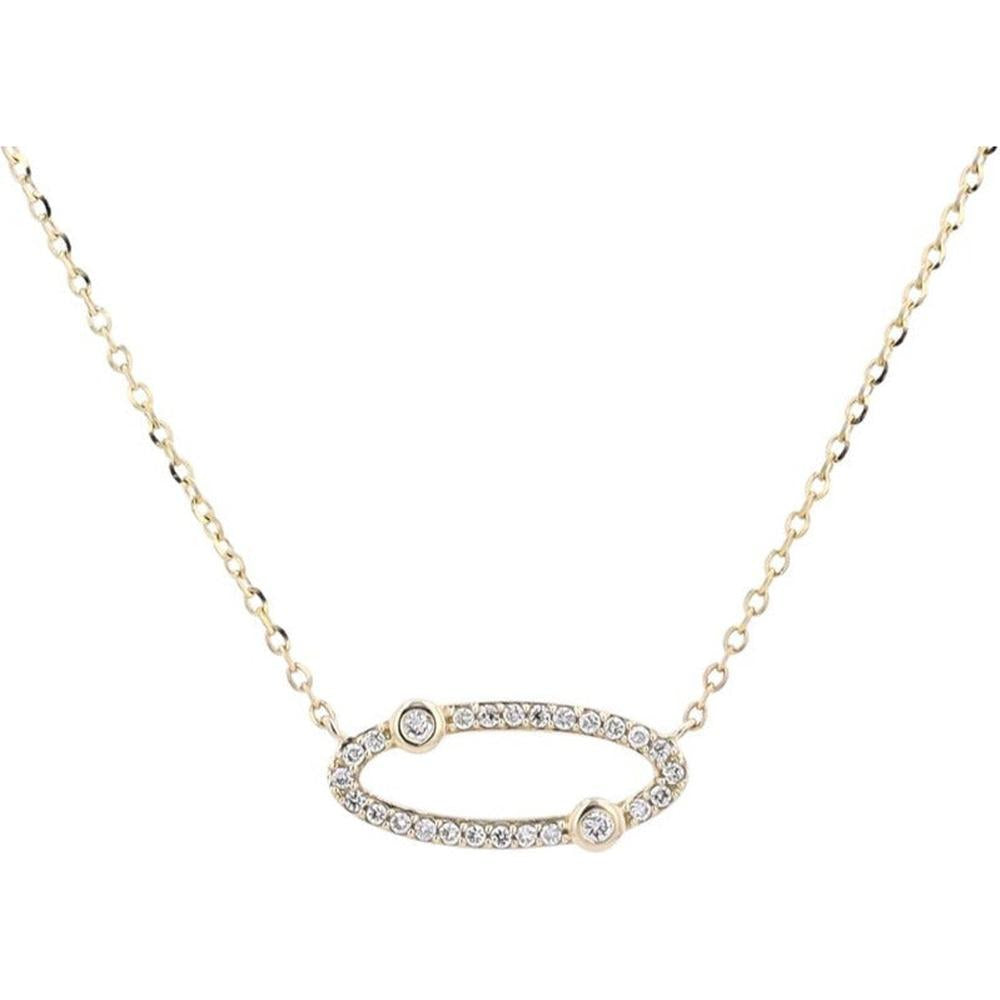 14K Yellow Gold Oval Pendant Necklace with Pavé Diamonds and Bezel Accents - 0.09 Carats Total Diamond Weight