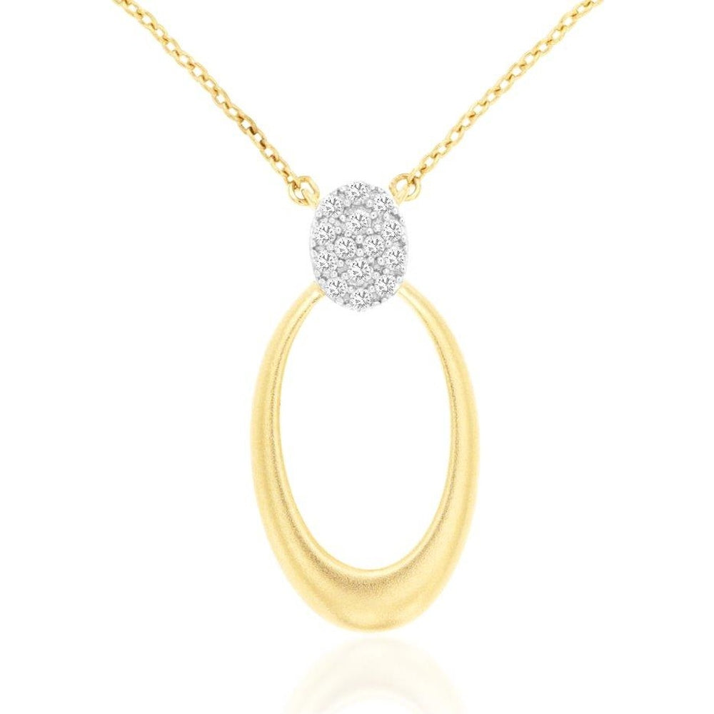14K Yellow Gold Oval Pendant Necklace with Pavé-Set Round Diamond Bail - 0.08 Carat Total Diamond Weight - Royal Jewelry