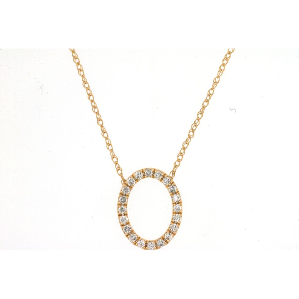 14K Yellow Gold Oval Pendant Necklace with Round Diamonds - 0.15 Carats Total Diamond Weight