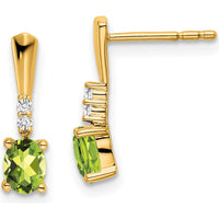 14K Yellow Gold Oval Peridot and Diamond Dangle Earrings - 0.02 Carat Total Diamond Weight by Oro Pregiato