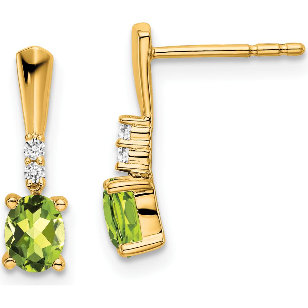 14K Yellow Gold Oval Peridot and Diamond Dangle Earrings - 0.02 Carat Total Diamond Weight by Oro Pregiato