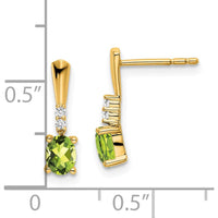 14K Yellow Gold Oval Peridot and Diamond Dangle Earrings - 0.02 Carat Total Diamond Weight by Oro Pregiato