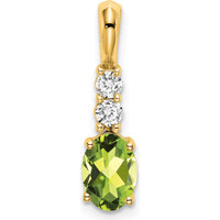 14K Yellow Gold Oval Peridot and Diamond Pendant - 0.065 Carat Total Diamond Weight by Oro Pregiato