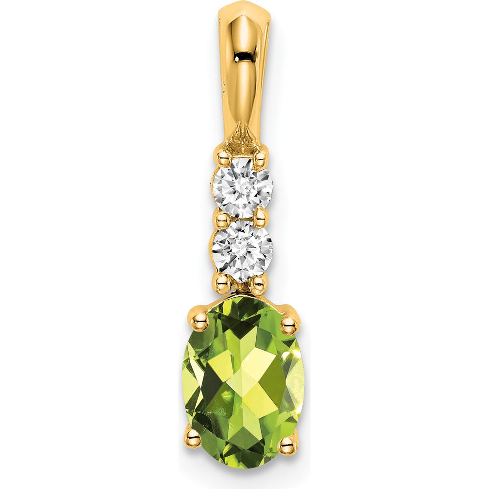 14K Yellow Gold Oval Peridot and Diamond Pendant - 0.065 Carat Total Diamond Weight by Oro Pregiato