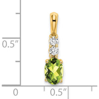 14K Yellow Gold Oval Peridot and Diamond Pendant - 0.065 Carat Total Diamond Weight by Oro Pregiato