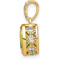 14K Yellow Gold Oval Peridot and Diamond Pendant with Beaded Edge - 0.92 Carat Total Gemstone Weight by Lumare Gioia