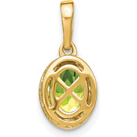 14K Yellow Gold Oval Peridot and Diamond Pendant with Beaded Edge - 0.92 Carat Total Gemstone Weight by Lumare Gioia