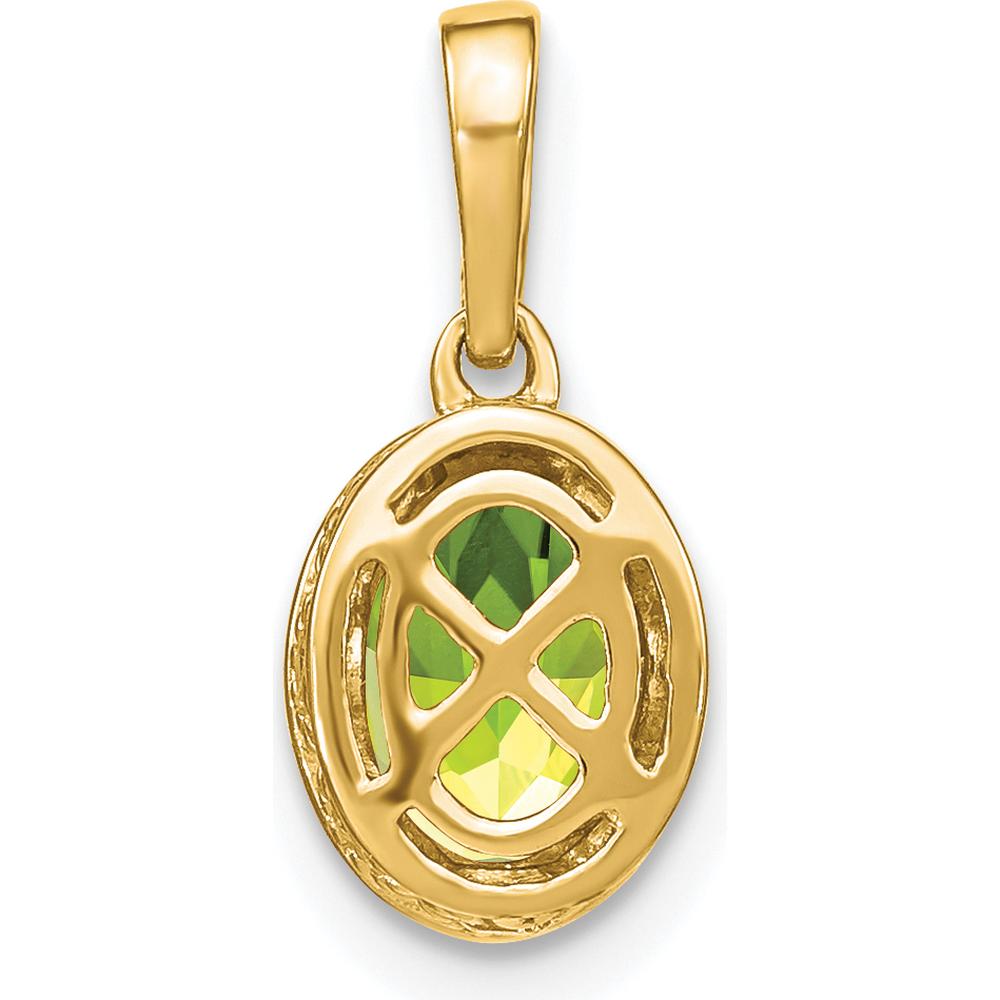 14K Yellow Gold Oval Peridot and Diamond Pendant with Beaded Edge - 0.92 Carat Total Gemstone Weight by Lumare Gioia