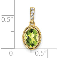 14K Yellow Gold Oval Peridot and Diamond Pendant with Beaded Edge - 0.92 Carat Total Gemstone Weight by Lumare Gioia