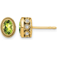 14K Yellow Gold Oval Peridot and Diamond Stud Earrings - 0.45 Carat Peridot, 0.012 Carat Diamond by Monteluci Fine Jewelry