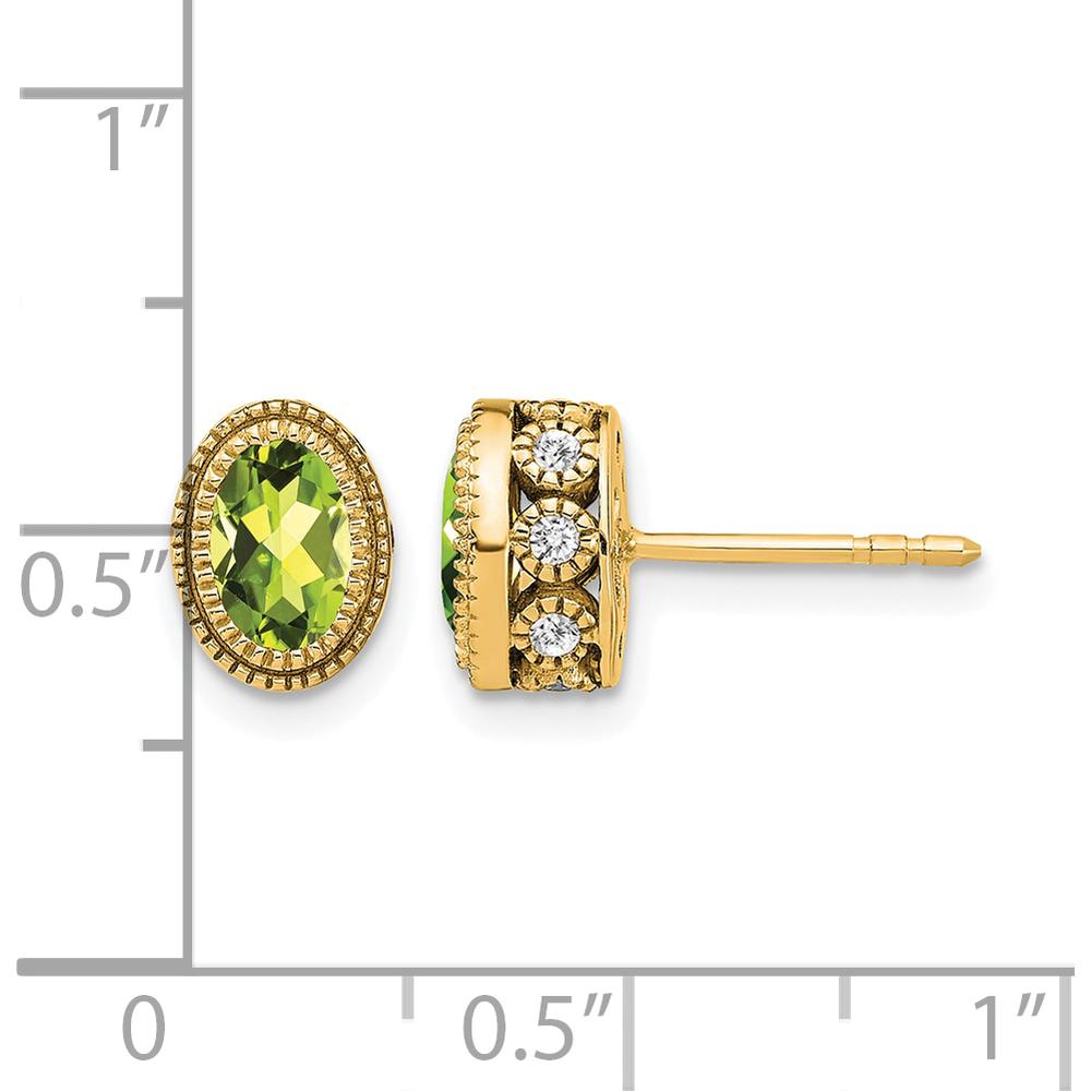 14K Yellow Gold Oval Peridot and Diamond Stud Earrings - 0.45 Carat Peridot, 0.012 Carat Diamond by Monteluci Fine Jewelry