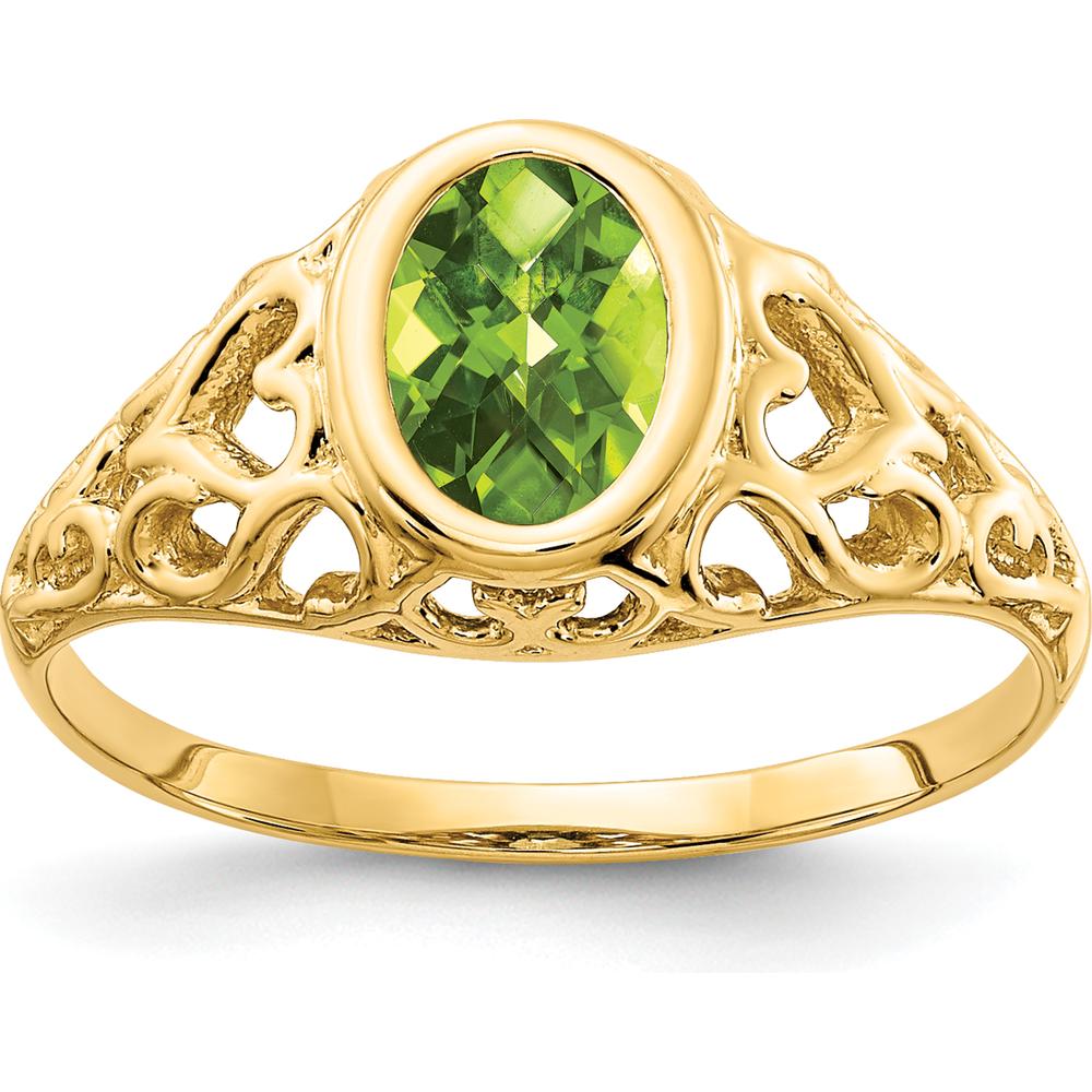 14K Yellow Gold Oval Peridot Checkerboard Ring - 1.00 Carat Peridot by Monteluci Fine Jewelry