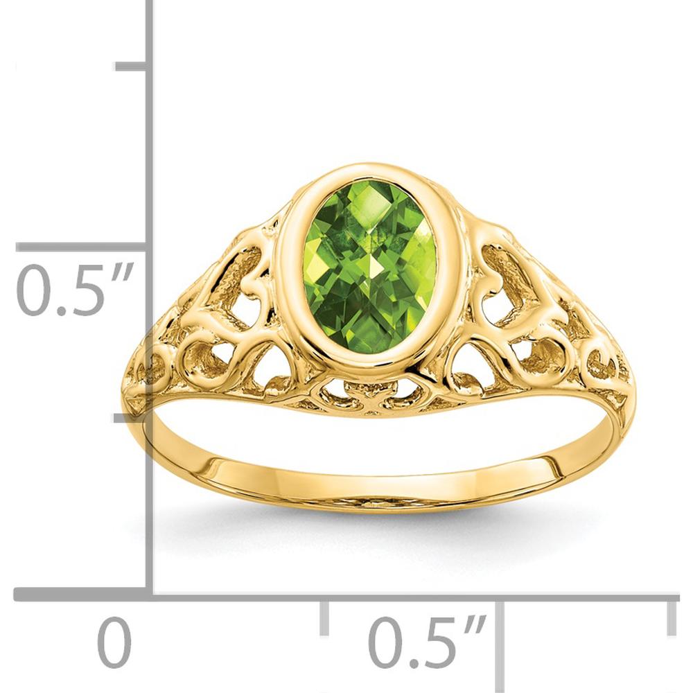 14K Yellow Gold Oval Peridot Checkerboard Ring - 1.00 Carat Peridot by Monteluci Fine Jewelry
