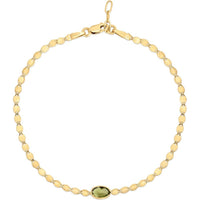 14K Yellow Gold Oval Peridot Mirrored Chain Bracelet - 6x4mm Gemstone Centerpiece - 7.25" by Orozza Fine Jewelry