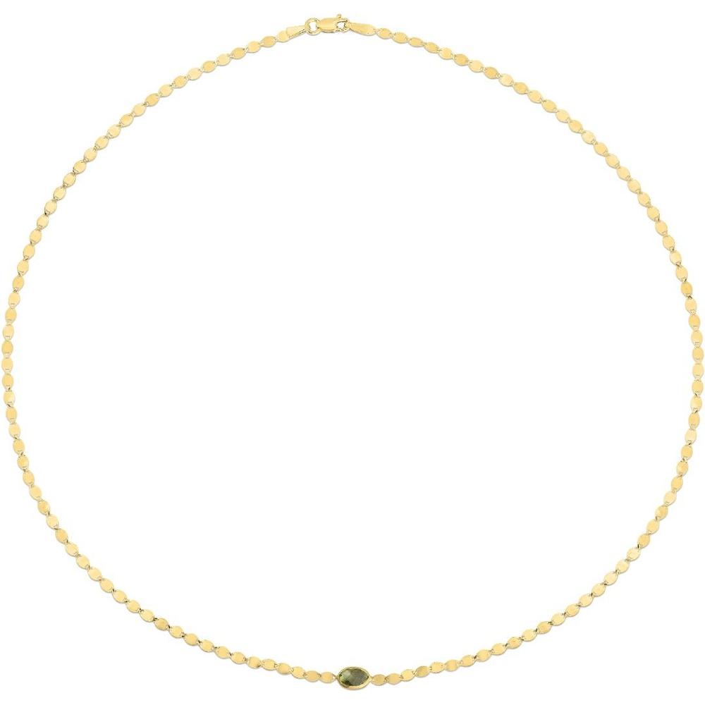14K Yellow Gold Oval Peridot Mirrored Chain Bracelet - 6x4mm Gemstone Centerpiece - 7.25" by Orozza Fine Jewelry