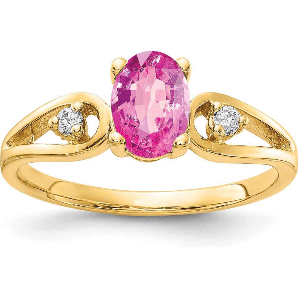 14K Yellow Gold Oval Pink Sapphire and Diamond Accent Ring - 1.11 Carat Pink Sapphire, 0.025 Carat Diamond Total Weight by Monteluci Fine Jewelry